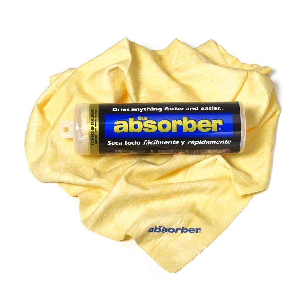 Plastic chamois towel container on top of the yellow chamois.